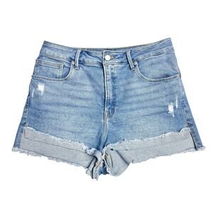 GOOD AMERICAN Good Curve High Waist Step-Hem Denim Shorts In Blue 466 Size 12/31